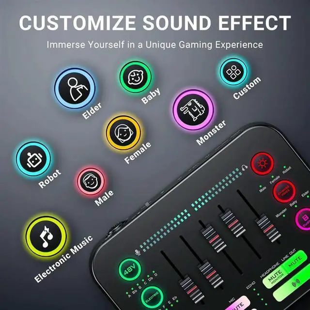 Alt view image 3 of 6 - 48V X1PRO Bluetooth Audio Mixer with M8 Microphone Voice Changer for Singing Audio Card Recording Game Audio Mixer