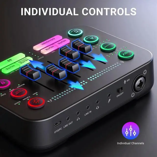 Alt view image 2 of 6 - 48V X1PRO Bluetooth Audio Mixer with M8 Microphone Voice Changer for Singing Audio Card Recording Game Audio Mixer
