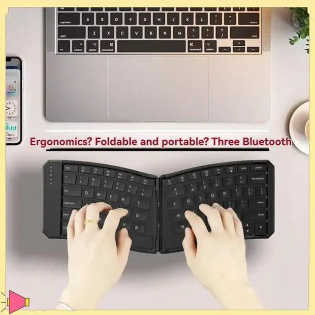 Alt view image 3 of 4 - Ergonomic V-Shaped Three-Way Bluetooth Folding Keyboard Mobile Phone Tablet Charging Light And Bluetooth Keyboard