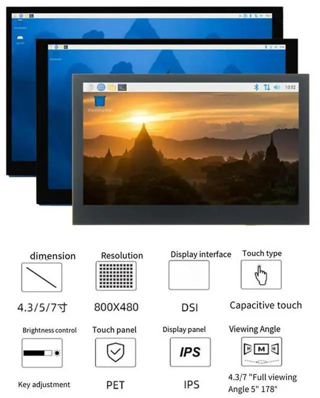 Alt view image 2 of 4 - 4.3Inch Capacitive Touch Screen For Raspberry Pi 5/4B/3B+ IPS Display 800X480 Drive-Free CSI Cable With Standard Monitor