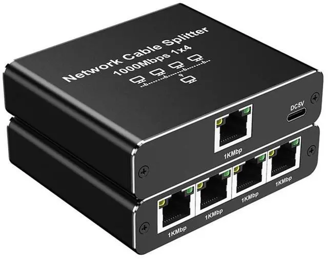 Main image of 1 To 4 Gigabit Ethernet Splitter with USB Power Cable 1000Mbps High Speed 4 Devices Simultaneously Networking for Cat6/7/8 Cable