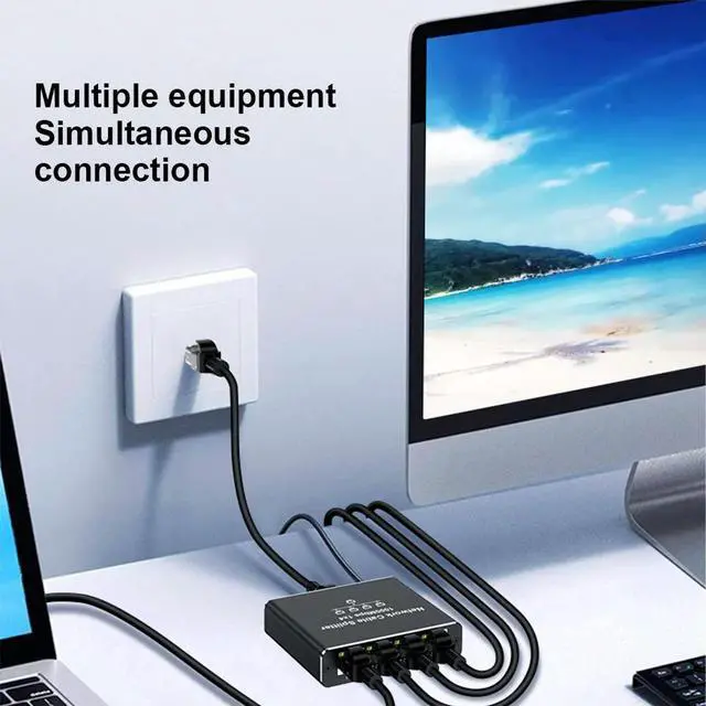 Alt view image 3 of 7 - 1 To 4 Gigabit Ethernet Splitter with USB Power Cable 1000Mbps High Speed 4 Devices Simultaneously Networking for Cat6/7/8 Cable