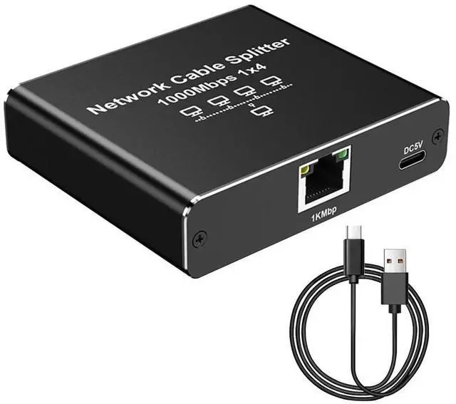 Alt view image 2 of 7 - 1 To 4 Gigabit Ethernet Splitter with USB Power Cable 1000Mbps High Speed 4 Devices Simultaneously Networking for Cat6/7/8 Cable