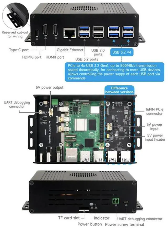 Alt view image 3 of 7 - Multi-Functional All-In-One Mini-Computer Kit Designed for Raspberry Pi 5, Aluminum Alloy Case for PCIe Adapter B