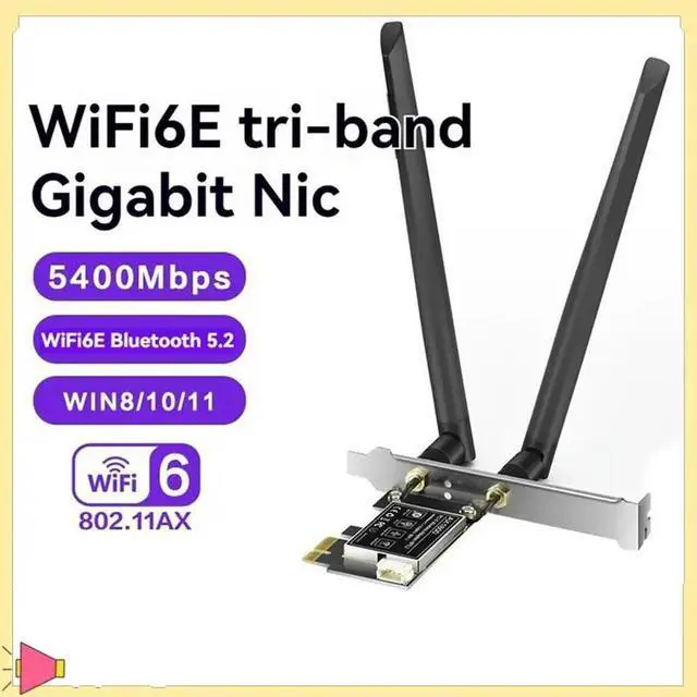 Alt view image 3 of 7 - 6E Adapter 5400Mbps BT5.2 PCI-E Wireless Network Card AX5400 6E PCI-E 2.4G/5G/6Ghz Card For Win10 Win11