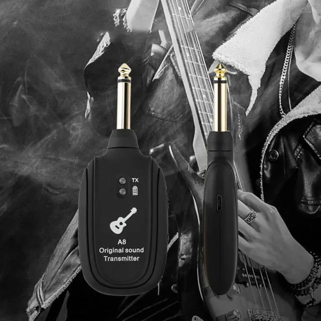 Alt view image 4 of 7 - A8 UHF Guitar Wireless System Transmitter Receiver Built-In Rechargeable