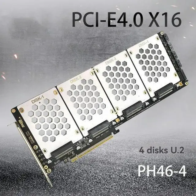 Alt view image 4 of 7 - PH46-4 4-Disk SFF8639 U.2 NVME & SATA 2.5-Inch Hard Drive to PCIE4.0 Split Card PCIE4.0 X16 Hard Disk Adapter Card