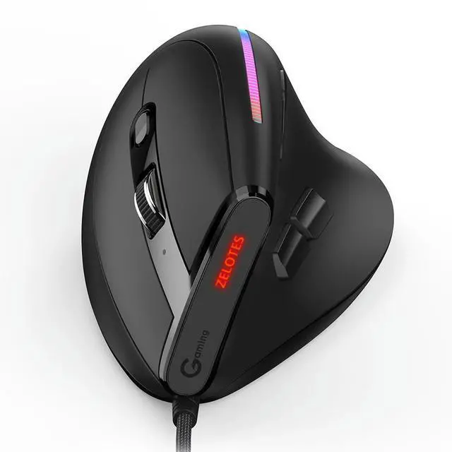 Alt view image 2 of 4 - ZELOTES T-50 Vertical Gaming Mouse Ergonomic 9 Buttons USB Wired Vertical Optical Mouse 12800 DPI Adjustable for PC Computer