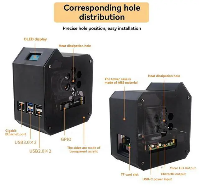 Alt view image 4 of 4 - For Raspberry Pi 5 ABS Mini Tower Fan Kit JST 4 Pin Port Fan Kit with 0.96 Inch OLED Display Kit