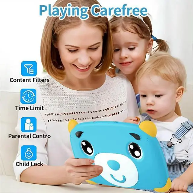 Alt view image 3 of 4 - 7-Inch Children'S Tablet Version IPS Screen Dual Card Explosion-Proof Screen Four Corners Anti-Fall Blue EU PLUG