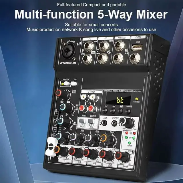 Main image of Portable Bluetooth Audio Mixer Console 5 Channels Soundcard USB Play Record Computer Playback Mini Audio Mixer Broadcast