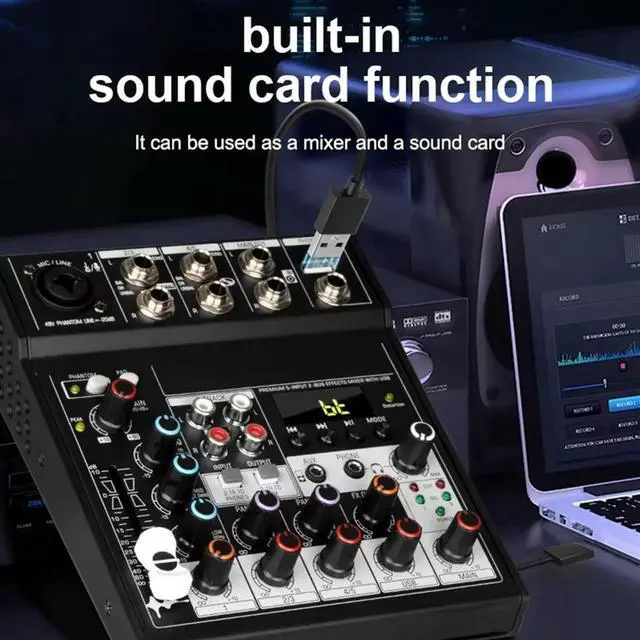 Alt view image 3 of 4 - Portable Bluetooth Audio Mixer Console 5 Channels Soundcard USB Play Record Computer Playback Mini Audio Mixer Broadcast
