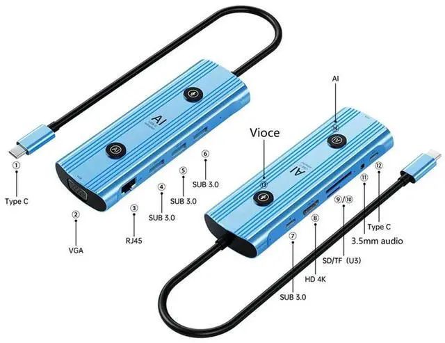 Main image of Ai USB-C Adapter Type-C Docking Station,13-In-1 Hub AI Voice Docking Station VGA USB RJ45 SD/TF 3.5Mm PD3.0
