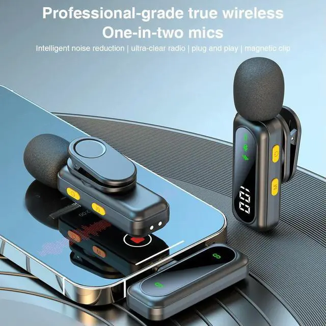 Alt view image 2 of 7 - 2 Pack Wireless Lavalier Microphone with Noise Cancellation Wireless Microphone Plug and Play Wireless Mic for Android/
