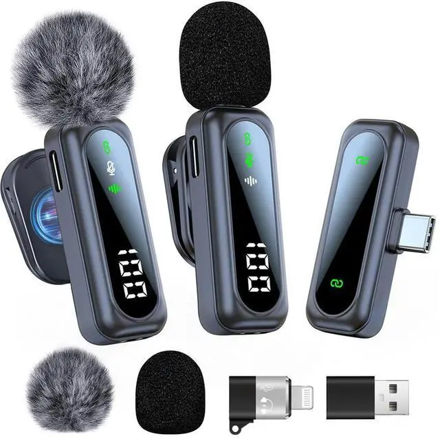 Alt view image 4 of 7 - 2 Pack Wireless Lavalier Microphone with Noise Cancellation Wireless Microphone Plug and Play Wireless Mic for Android/