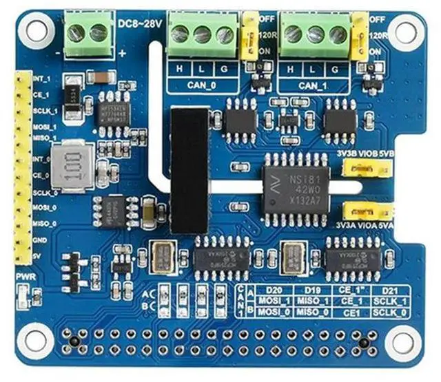 Main image of 2-Channel Isolated CAN FD Expansion HAT for Raspberry Pi 5/4B/3B/Zero/Zero W/Zero 2W/Pico/Pico W/Pico WH