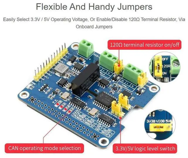 Alt view image 4 of 4 - 2-Channel Isolated CAN FD Expansion HAT for Raspberry Pi 5/4B/3B/Zero/Zero W/Zero 2W/Pico/Pico W/Pico WH