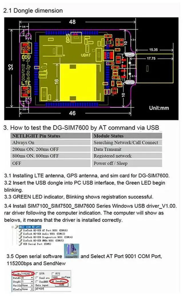 Alt view image 2 of 4 - SIMCOM SIM7600G H USB Dongle HSPA+ GSM GPRS EDGE UMTS LTE 4G Cat4 Module For SIM7600 SIM7500 SIM7600X-H Series