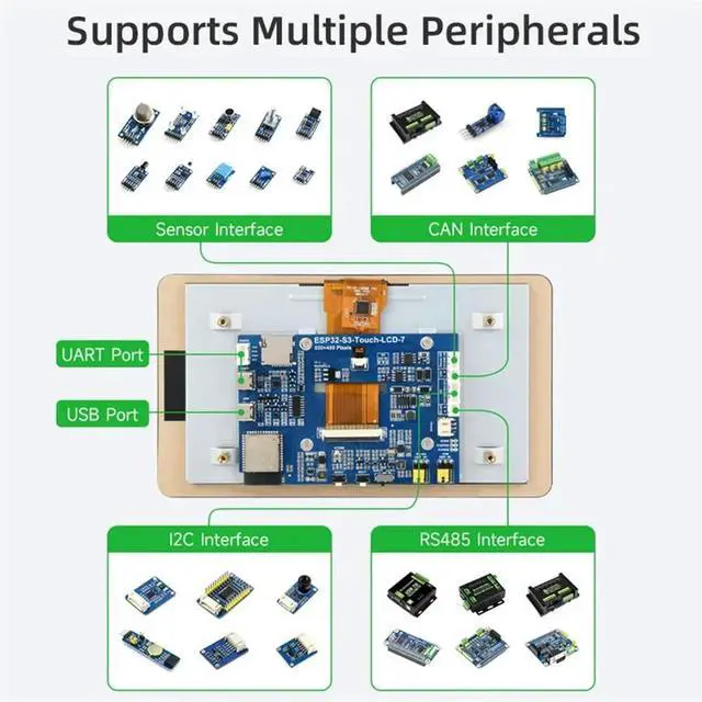 Alt view image 4 of 7 - ESP32-S3 7 Inch Capacitive Touch Display Development Board with Case Bracket, 5-Point Touch, Supports Bluetooth