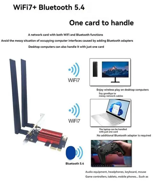 Alt view image 3 of 7 - 7 QCNCM865 PCI-E Adapter Card Kit 9256Mbps Tri Band 2.4G/5G/6Ghz BT5.4 Desktop Wireless Network Adapter For Win10/11