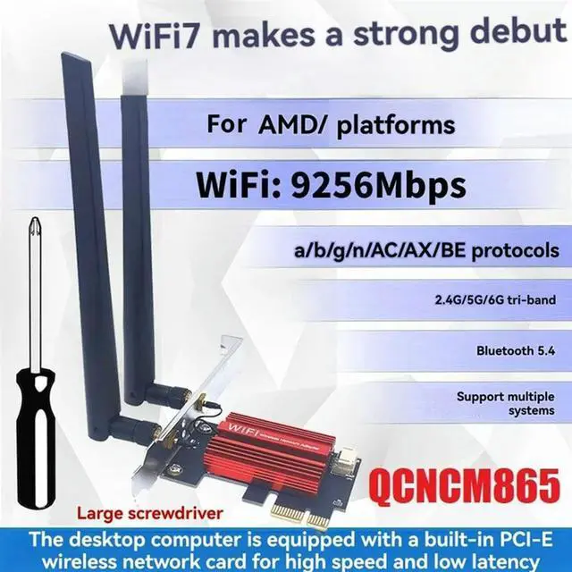 Alt view image 4 of 7 - 7 QCNCM865 PCI-E Adapter Card Kit 9256Mbps Tri Band 2.4G/5G/6Ghz BT5.4 Desktop Wireless Network Adapter For Win10/11