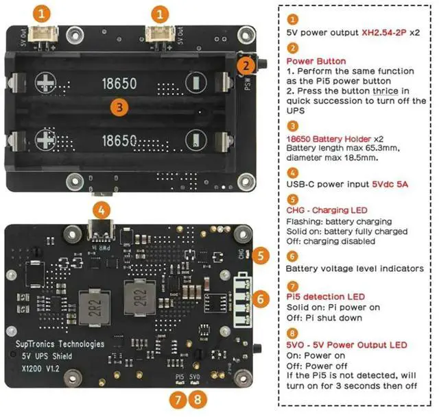 Main image of X1200 for Raspberry Pi 5 UPS Board Power Management Expansion Board for -Li-(NOT Includ )