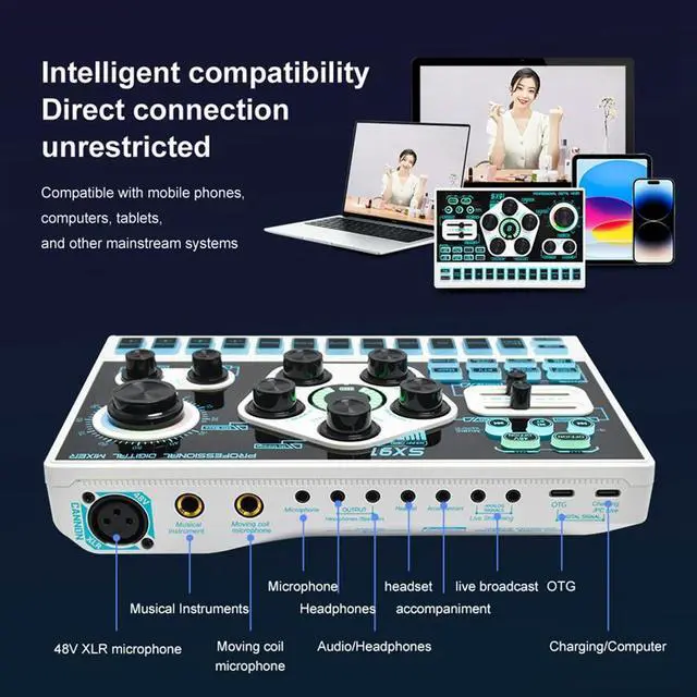 Alt view image 4 of 7 - SX91 Sound Card USB Sound Mixer Professional Audio Mixing Console Amplifier for Live Sing PC Computer Laptop Cellphone