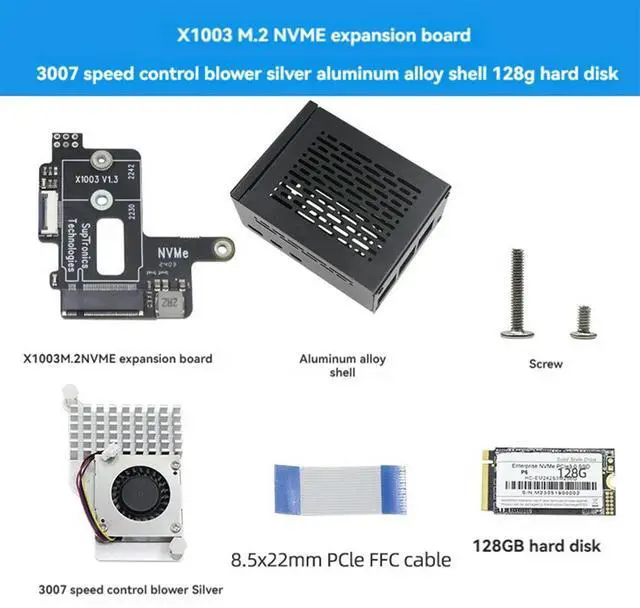 Main image of For Raspberry Pi 5 PCIe to M.2 NVMe HAT+Radiator+Case for 2242 2230 NVMe SSD Expansion Board 128GB SSD Kit