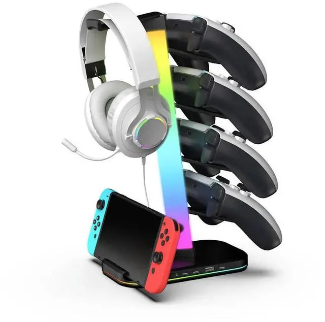 Main image of 3 in 1 Headphone and Controller Stand 2 X Type-C & 1 X USB 2.0 Gaming Controller Headset Holder for Switch/Headphones/Controller