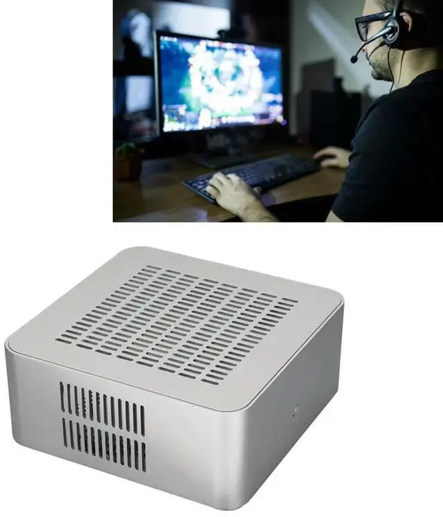Alt view image 3 of 4 - Aluminum Chassis Small Desktop Computer Case PSU HTPC Mini-ITX PC Case 2 USB 3.0 Ports