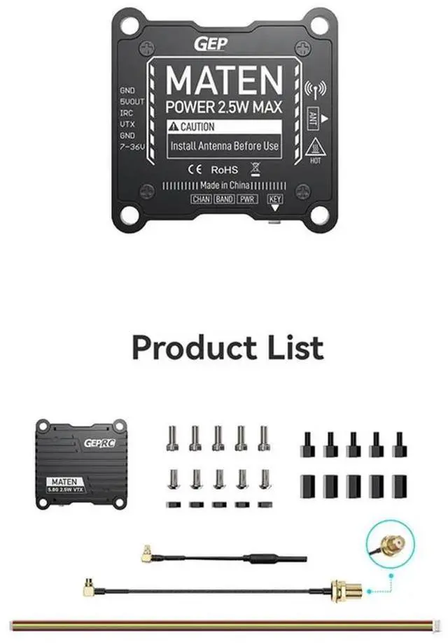 Alt view image 3 of 4 - HOT-MATEN 5.8G 2.5W VTX 72CH FPV Video Transmitter Built-In Mic Adjustable FPV VTX For FPV Long Range Racing Drone