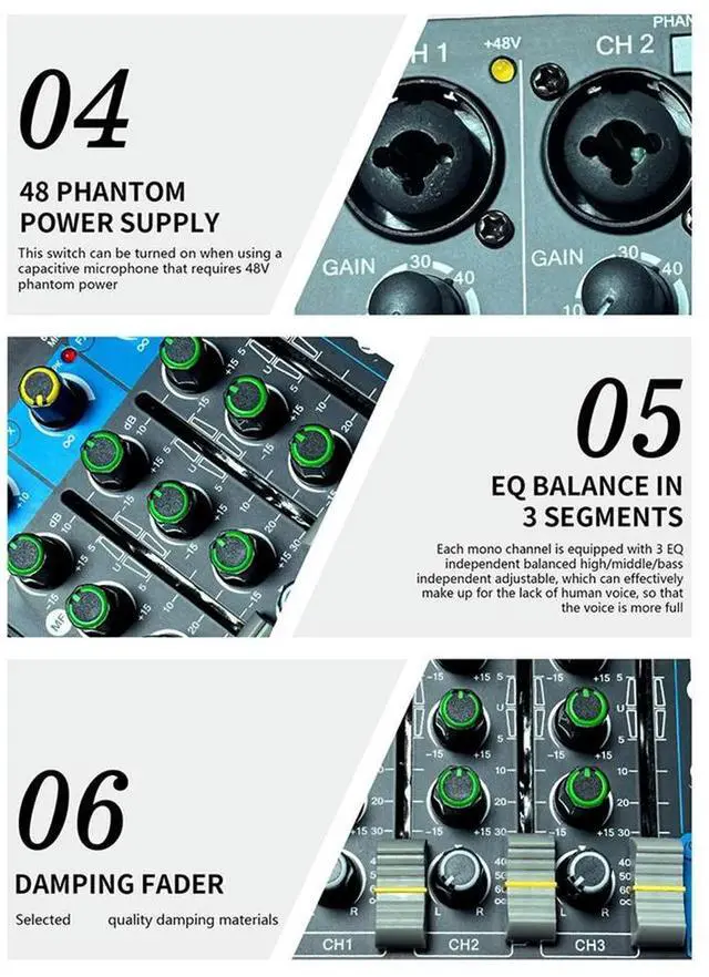 Alt view image 4 of 4 - 6-Channel Small Multi-Function Mixer for Stage Performances, Karaoke Live Broadcast, with USB Bluetooth Mixer