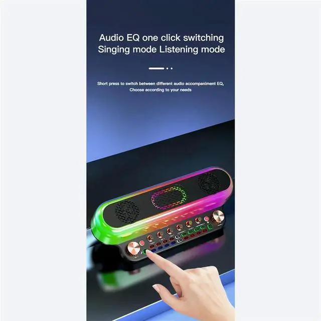 Alt view image 2 of 4 - Portable Loud Karaoke Speaker with Two Mic Wireless Bluetooth Sound Card Speaker All-In-1 Sound Card for FamilyKTV White