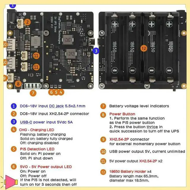 Main image of UPS For Raspberry Pi 5 UPS Power Management Board Supports 4 Batteries UPS Module For Raspberry Pi 5