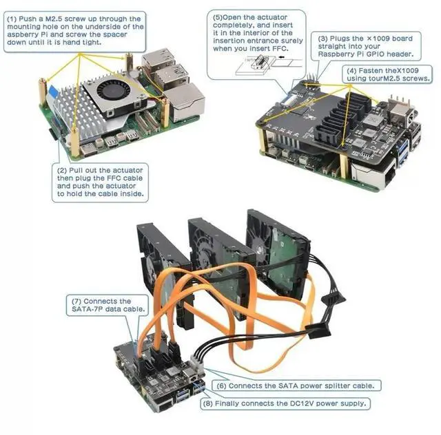 Alt view image 2 of 4 - X1009 PCIe to 5-Port SATA Shield HDD Expansion Board SATA3.0 Expansion Board for Raspberry Pi 5