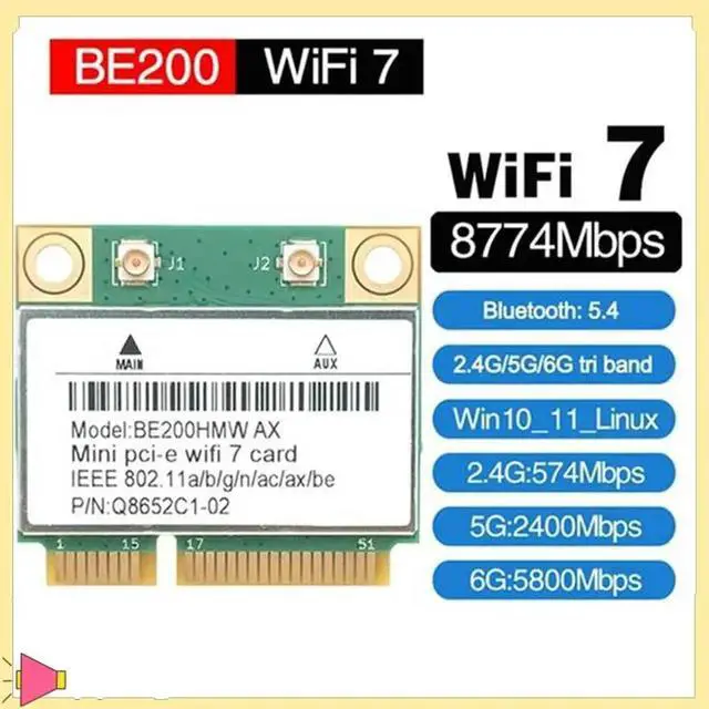 Main image of 7 BE200 PCIE Adapter Bluetooth 5.4 Tri-Band 2.4G/5G/6Ghz 8774Mbps Wireless Network Adapter With Antenna