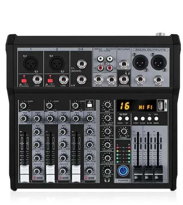 Alt view image 3 of 4 - 4 Channel Bluetooth Audio Mixer Sound Mixing Console Audio Interface USB Sound Card for Studio Stage DJ Home US Plug