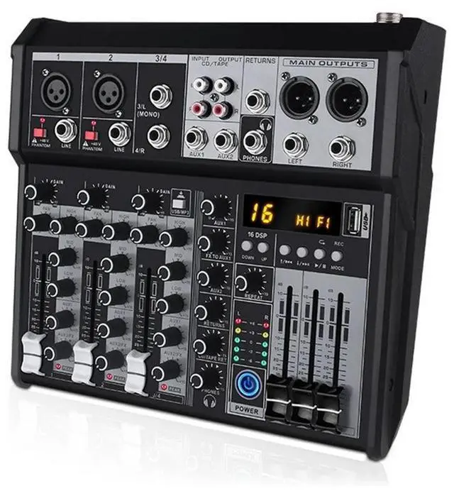 Alt view image 4 of 4 - 4 Channel Bluetooth Audio Mixer Sound Mixing Console Audio Interface USB Sound Card for Studio Stage DJ Home US Plug