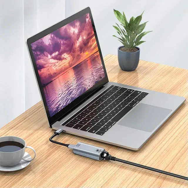 Alt view image 3 of 4 - USB C Female to RJ45 Female USB Type C to Ethernet Adapter 10/100/1000 Gigabit Wired LAN Network Card for PC Laptop phone
