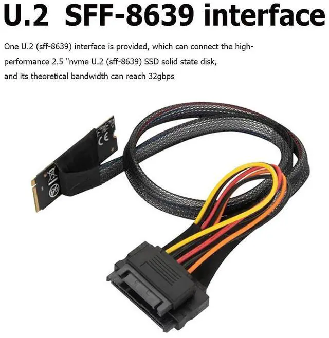 Alt view image 4 of 4 - M2TO8639 M.2 M-Key to U.2 SFF-8639 Adapter Cable w/ SATA 15-Pin Female Connector