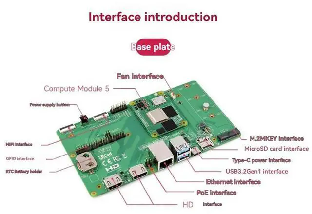 Alt view image 3 of 4 - For Raspberry PI Compute Module 5 IO Board CM5IO M.2 M Key PCIe Socket with Rich Interfaces for CM5 Core Board
