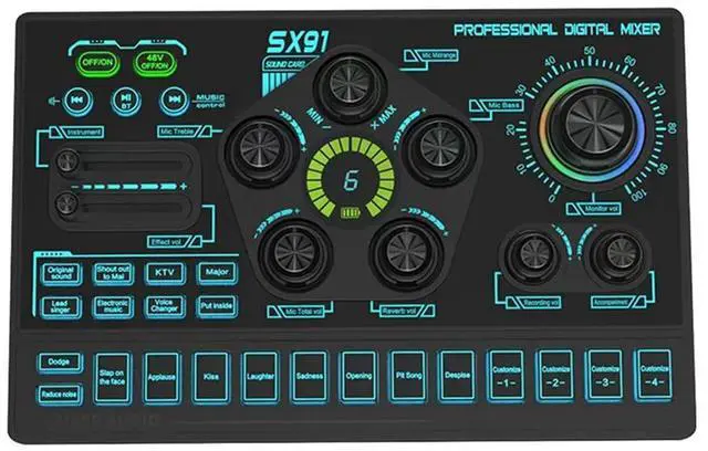 Main image of SX91 Live Sound Card USB Sound Mixer Professional Audio Mixing Console Amplifier For Live Sing PC Laptop Cellphone