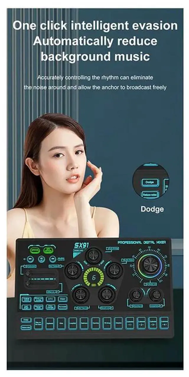 Alt view image 2 of 4 - SX91 Live Sound Card USB Sound Mixer Professional Audio Mixing Console Amplifier For Live Sing PC Laptop Cellphone