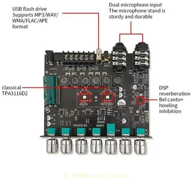 Alt view image 2 of 3 - DC12-24V 2.1 Channel Amplifier Board Clear and Immersive Sounds YS-AM100 KTV High Power Bluetooth-compatible AMP Board