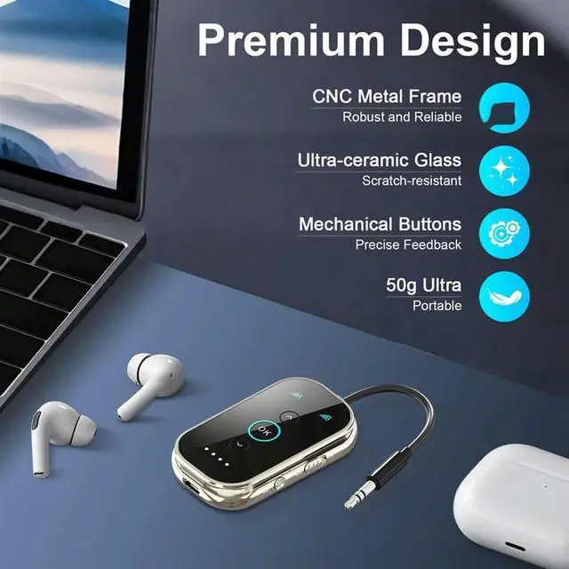 Alt view image 2 of 4 - Bluetooth 5.4 Transmitter Receiver 	 Wireless Transmitter For Airplane/TV/Car/Gym