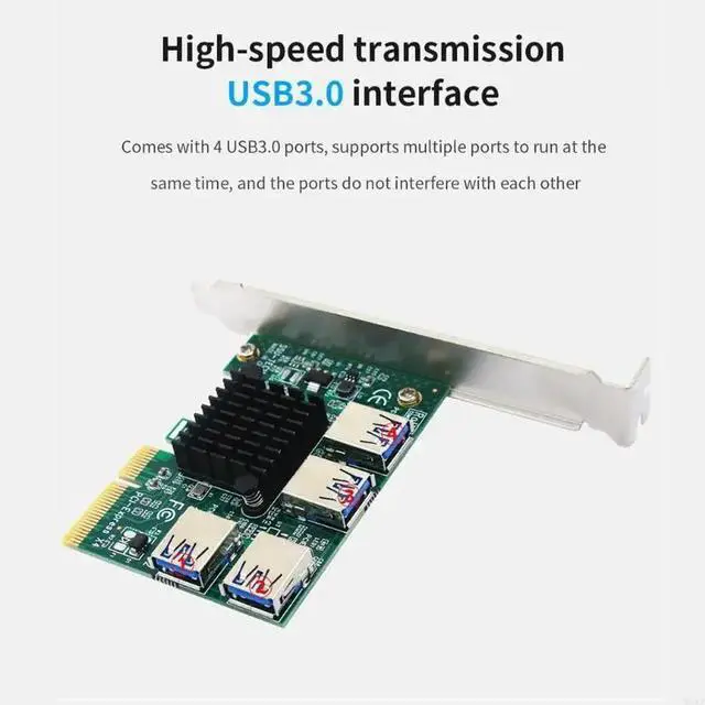 Alt view image 3 of 3 - PCIe 1x to 16x Riser Card PCI-E 1 to 4 USB Hub + 4pcs 009S Riser Set for Eth