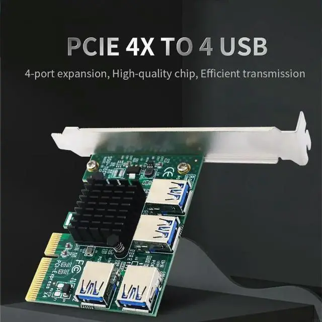 Alt view image 2 of 3 - PCIe 1x to 16x Riser Card PCI-E 1 to 4 USB Hub + 4pcs 009S Riser Set for Eth