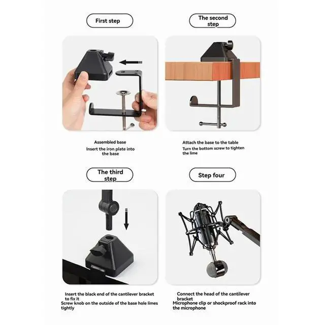 Alt view image 2 of 4 - Foldable Mic Suspension Arm 360° Rotatable Microphone Boom Arm Microphone Stand White