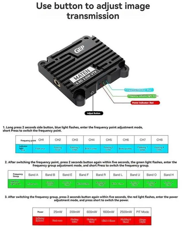 Alt view image 4 of 4 - HOT-MATEN 5.8G 2.5W VTX 72CH FPV Video Transmitter Built-In Mic Adjustable FPV VTX For FPV Long Range Racing Drone