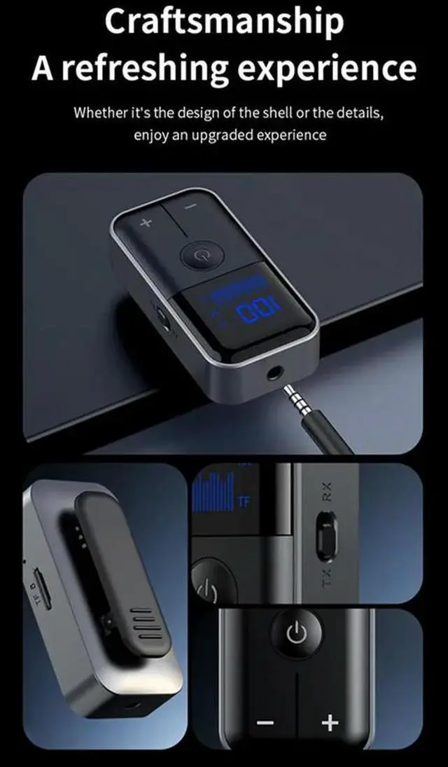 Alt view image 3 of 3 - Bluetooth 5.4 LED Display Receiver Transmitter Audio Adapter 3.5MM AUX TF For Card Stereo Music With Mic For Car TV